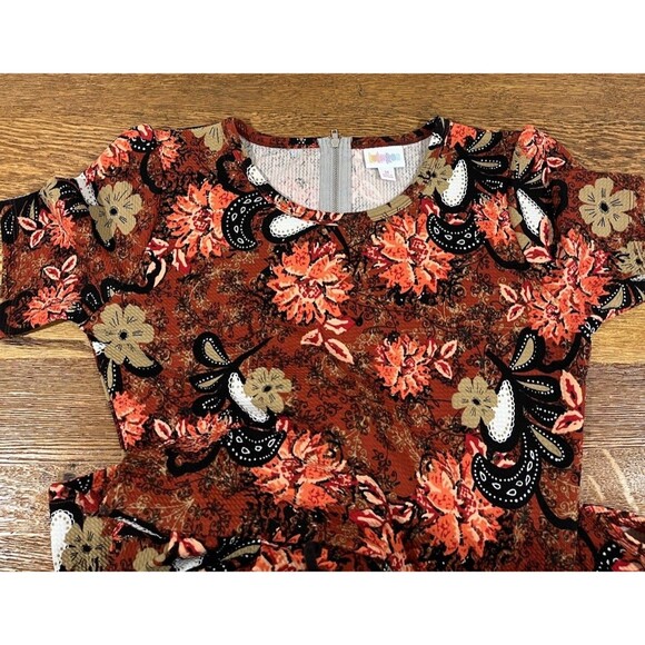 Lularoe Amelia Dress Women’s Medium M Zipper Knit Short Sleeve Fall Floral - Picture 4 of 5